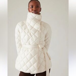 NEW Athleta Whisper Featherless Wrap Coat Magnolia White Nylon Quilted Size L